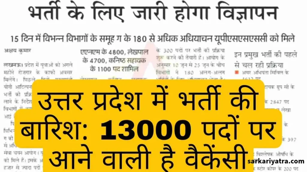 UP new vacancy 2024: उत्तर प्रदेश में विद्यार्थियों के लिए बड़ी खुशखबरी: 13000 से अधिक नौकरी की अवसरें जल्द ही आने वाली हैं